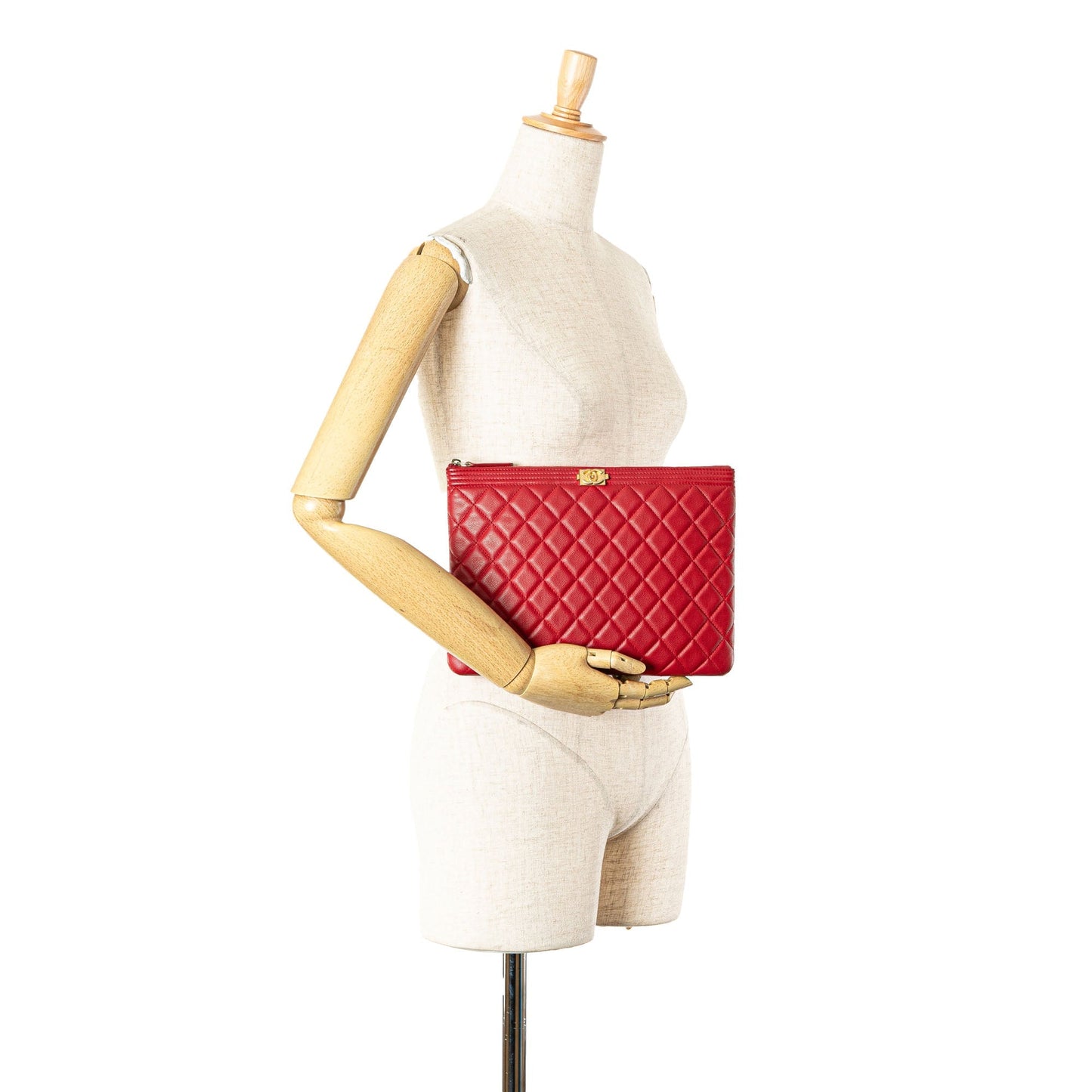 Chanel Medium Quilted Caviar Boy O Case Clutch Red