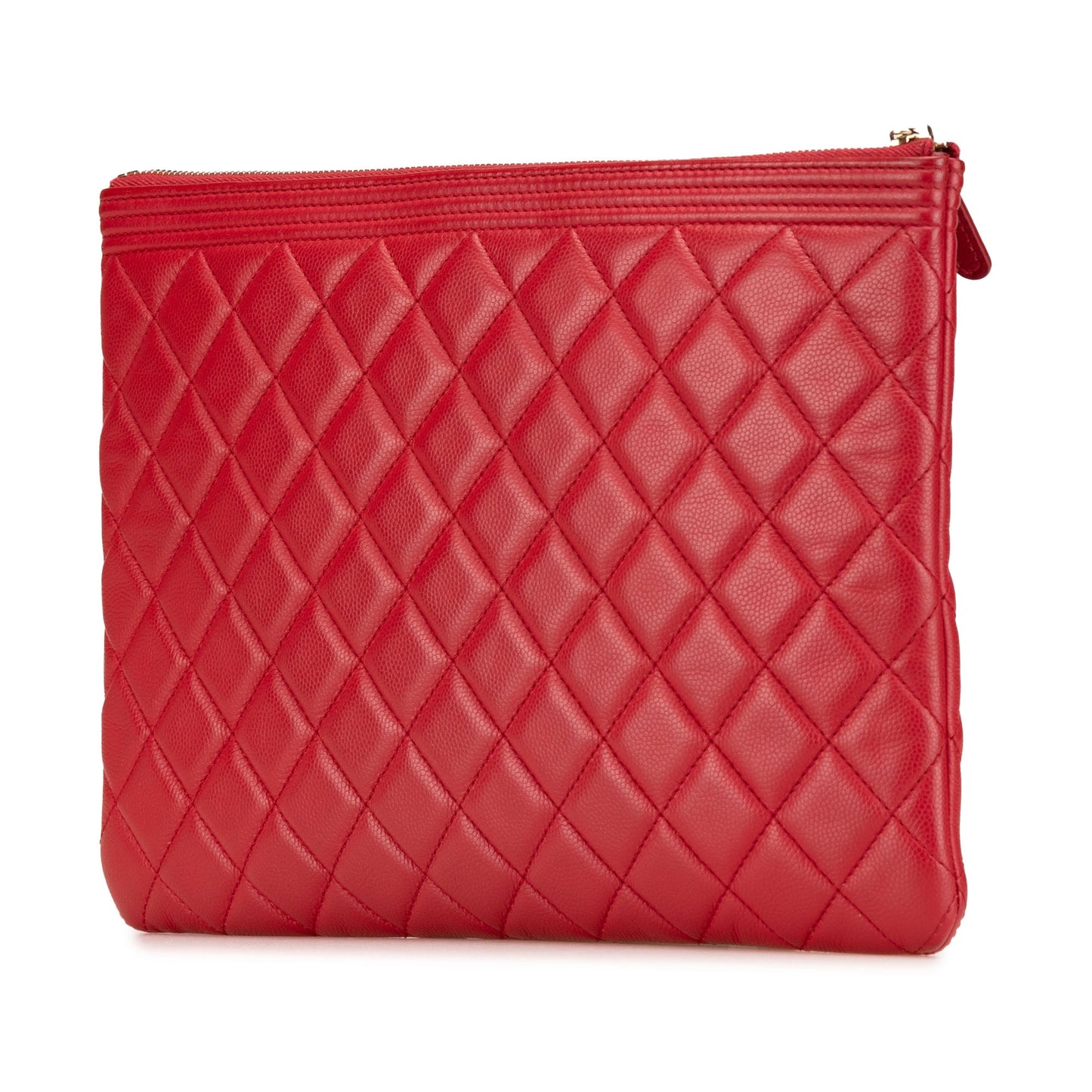 Chanel Medium Quilted Caviar Boy O Case Clutch Red