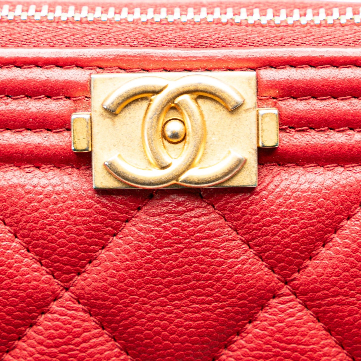 Chanel Medium Quilted Caviar Boy O Case Clutch Red