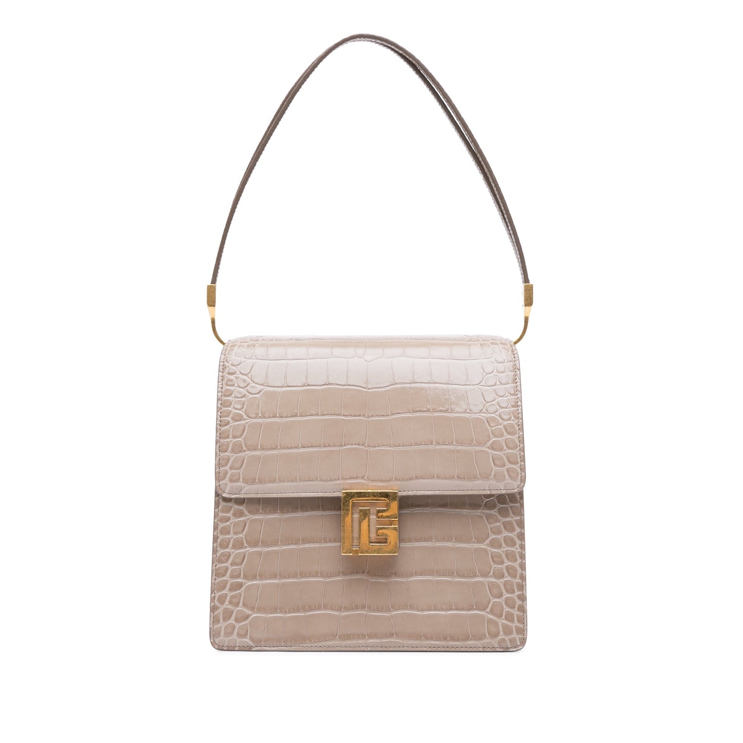 Balmain Embossed Leather Ely Shoulder Bag Brown