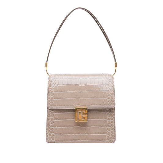 Balmain Embossed Leather Ely Shoulder Bag Brown