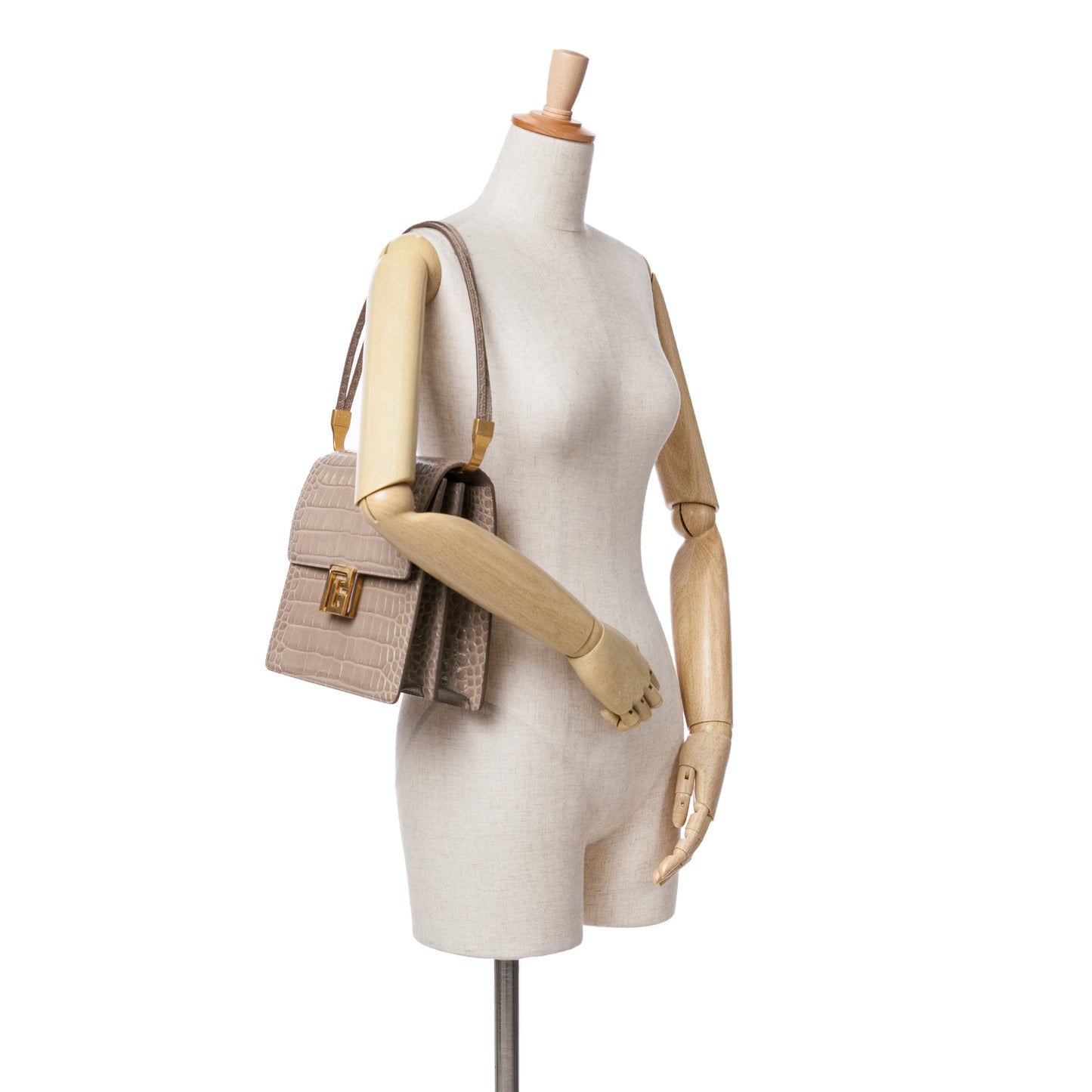 Balmain Embossed Leather Ely Shoulder Bag Brown