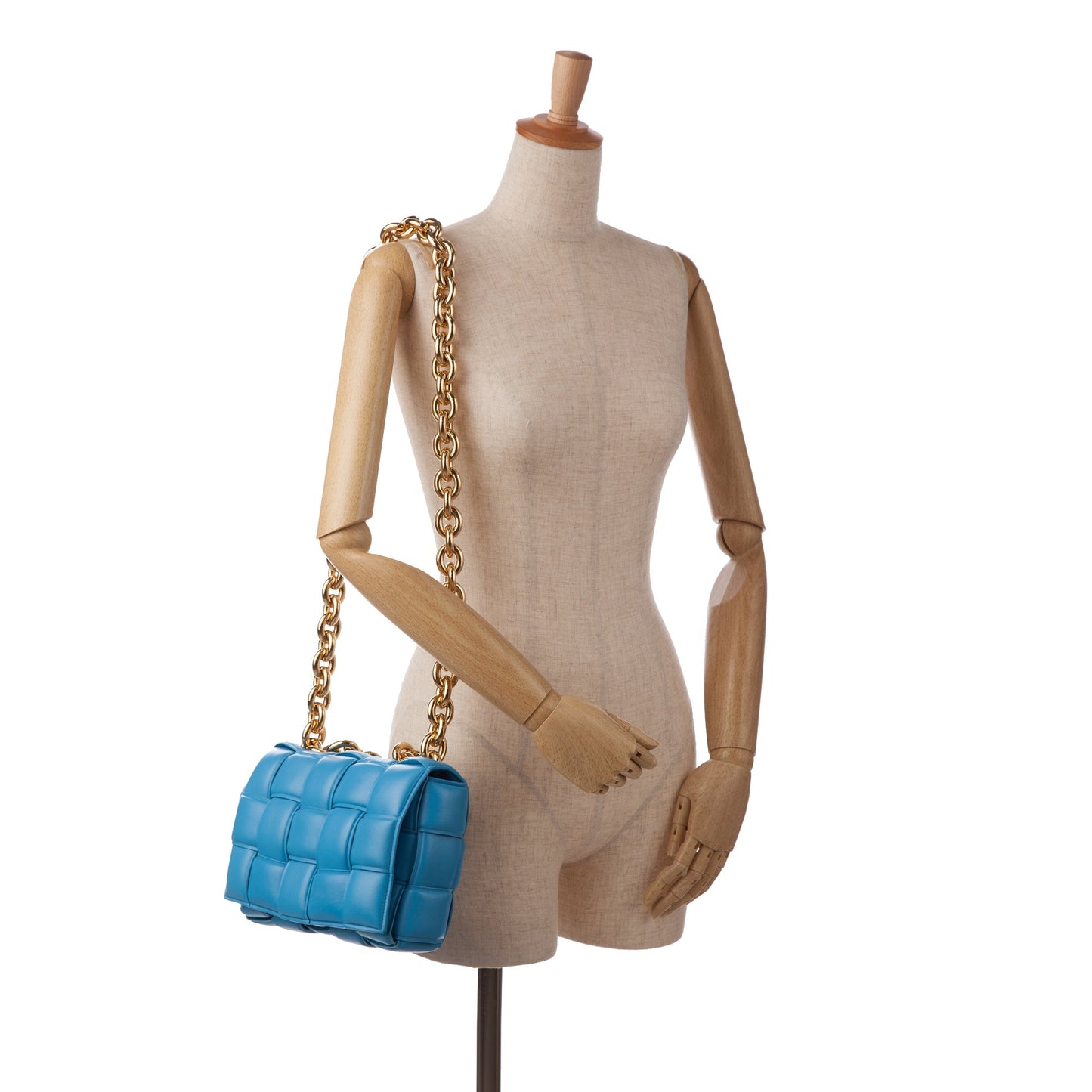 Bottega Veneta Nappa Intrecciato Padded Chain Cassette Satchel Blue