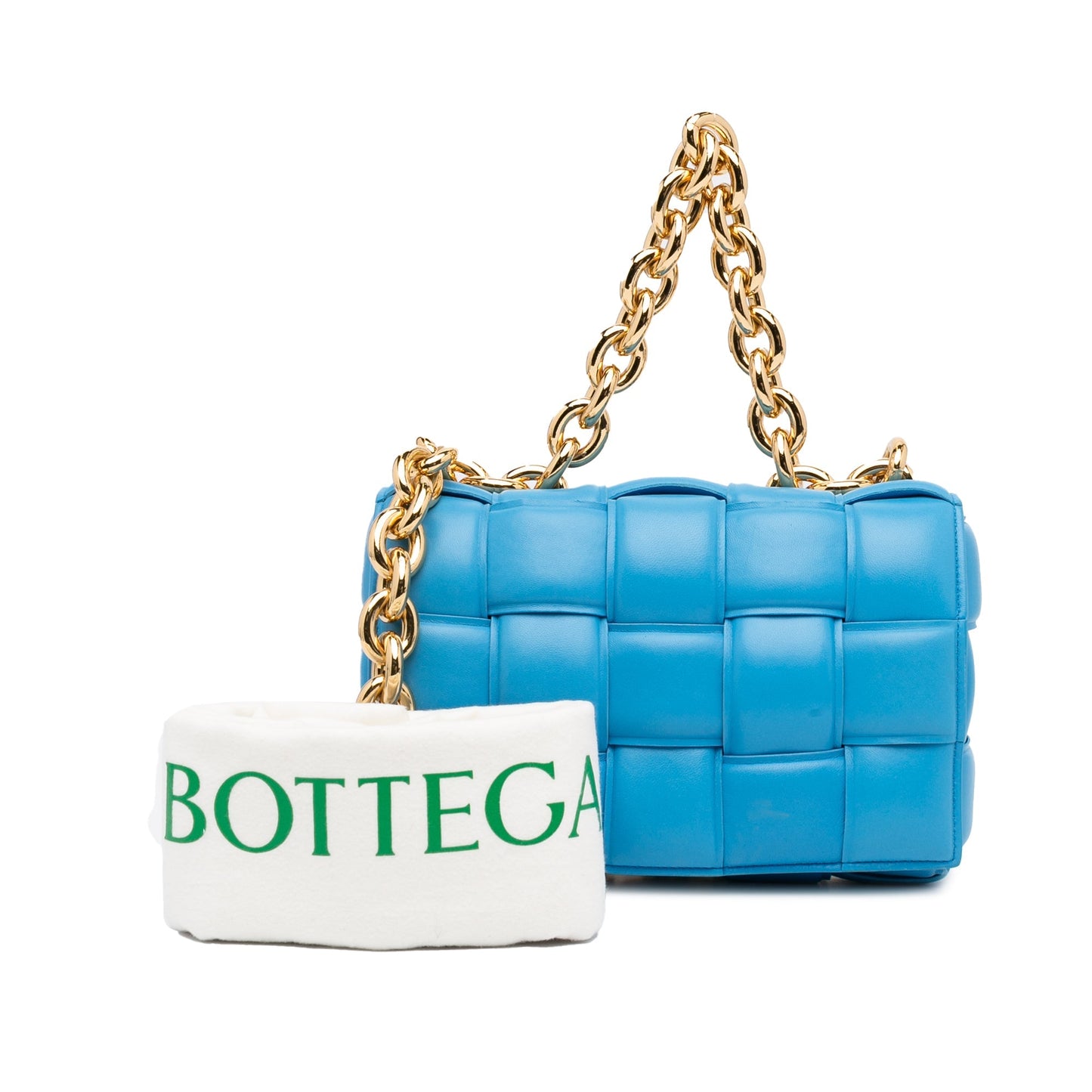 Bottega Veneta Nappa Intrecciato Padded Chain Cassette Satchel Blue
