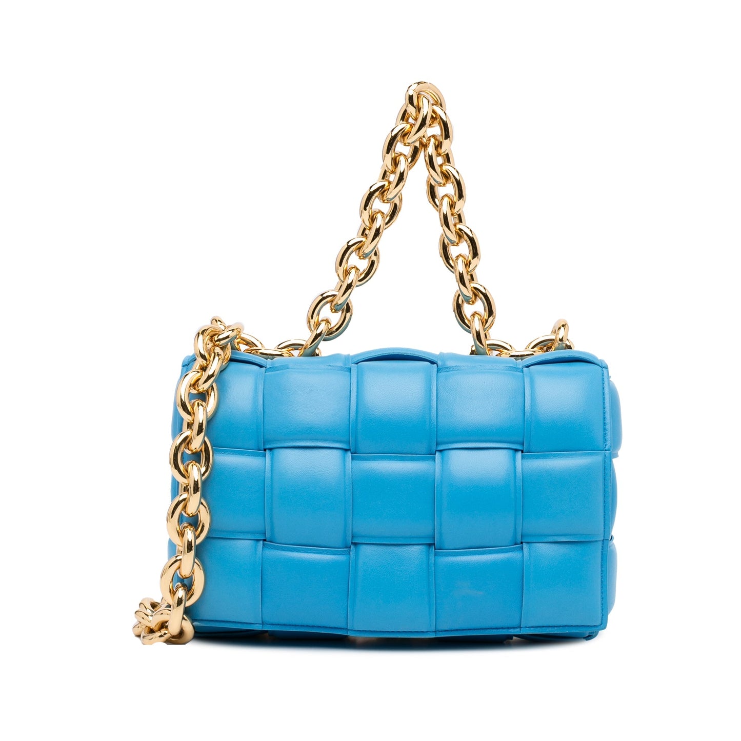 Bottega Veneta Nappa Intrecciato Padded Chain Cassette Satchel Blue