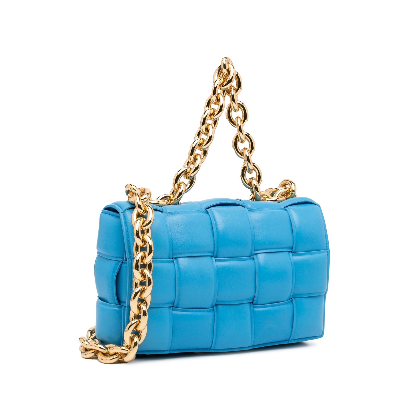Bottega Veneta Nappa Intrecciato Padded Chain Cassette Satchel Blue