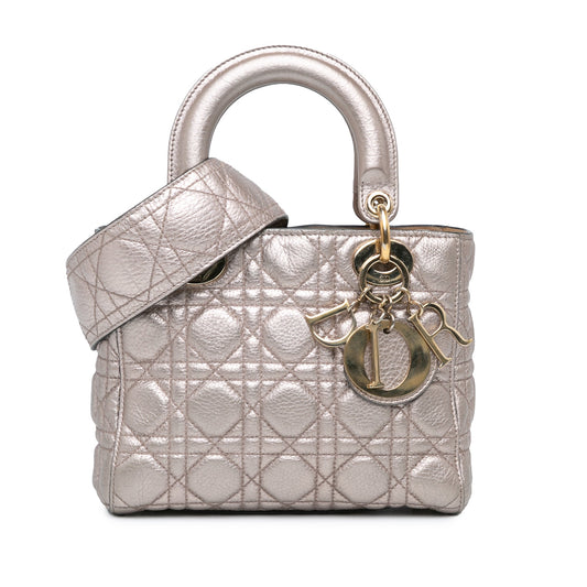 Dior Small Metallic Calfskin Cannage Supple Lady Dior Silver