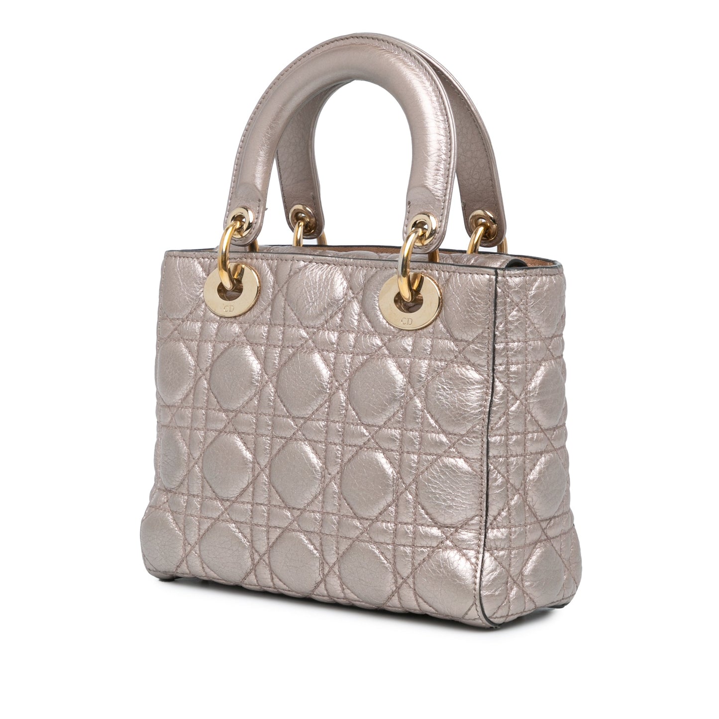 Dior Small Metallic Calfskin Cannage Supple Lady Dior Silver