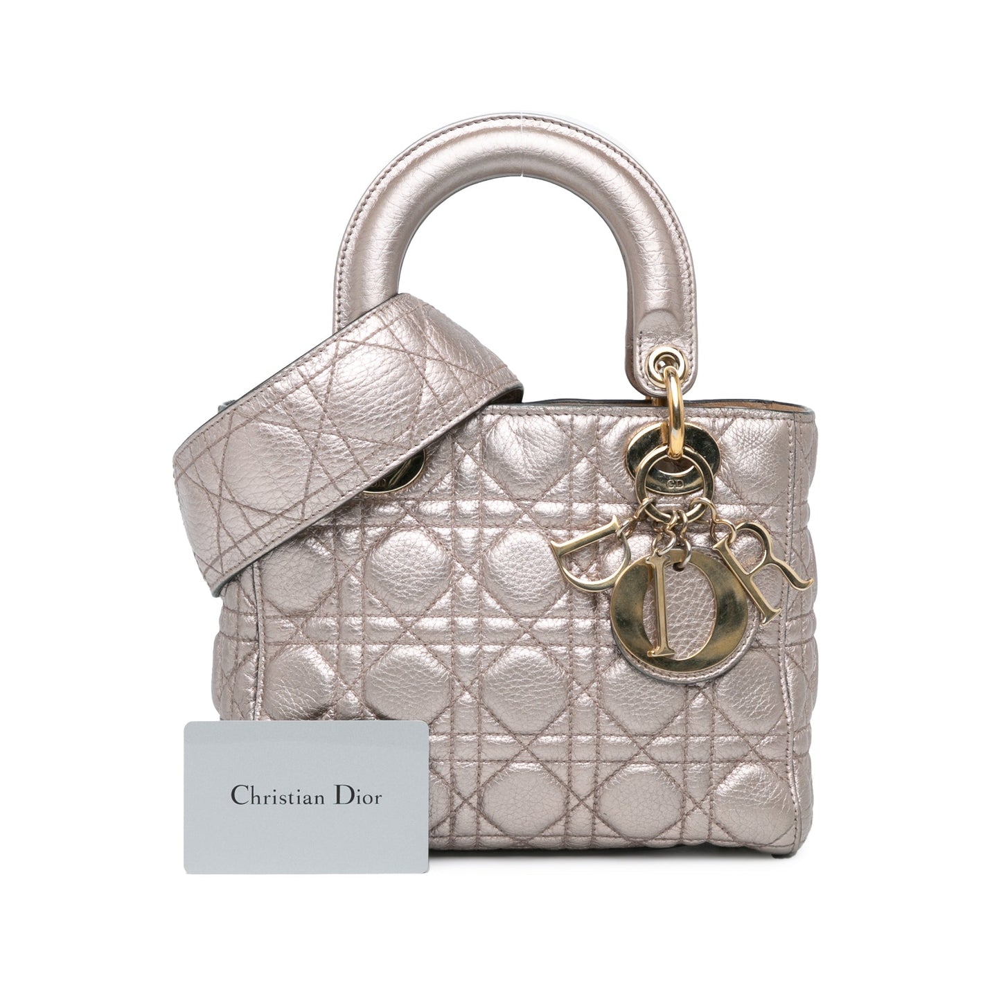 Dior Small Metallic Calfskin Cannage Supple Lady Dior Silver