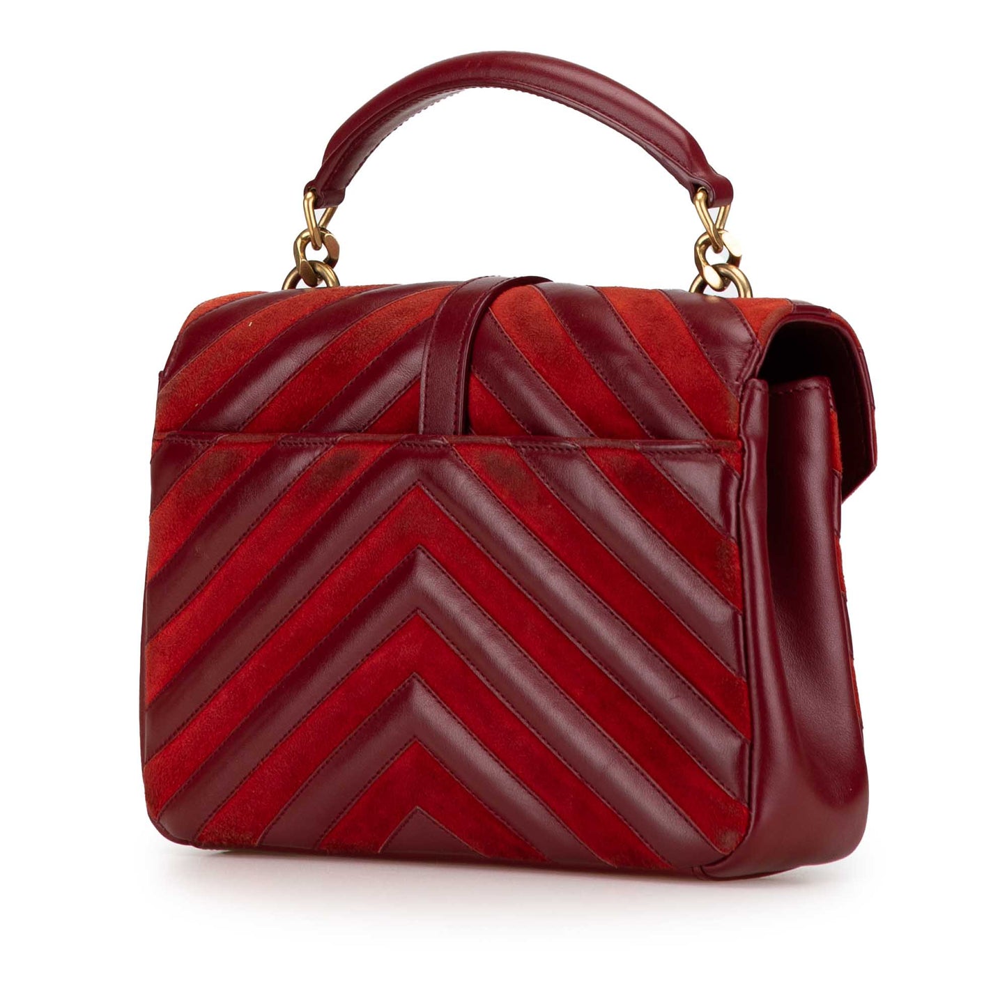 Saint Laurent Medium Calfskin and Suede Chevron Monogram College Satchel Red
