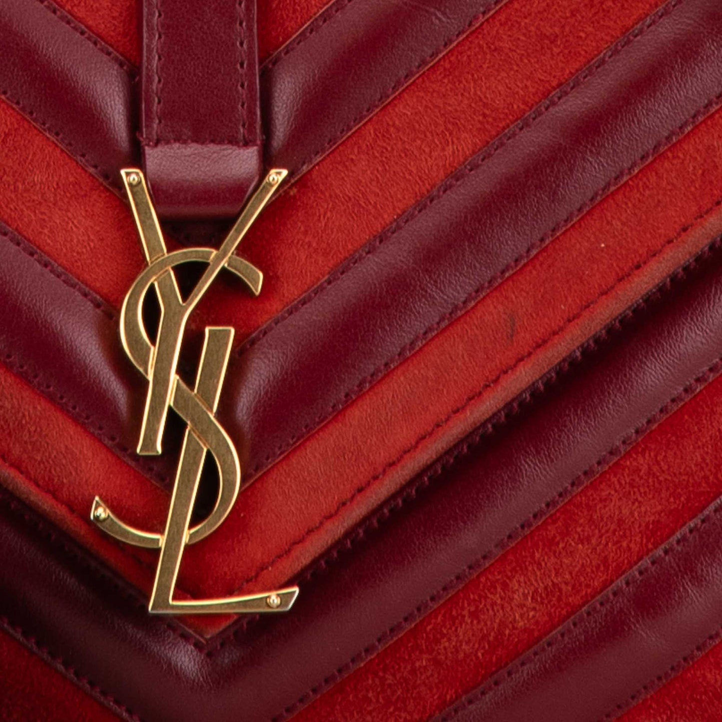 Saint Laurent Medium Calfskin and Suede Chevron Monogram College Satchel Red