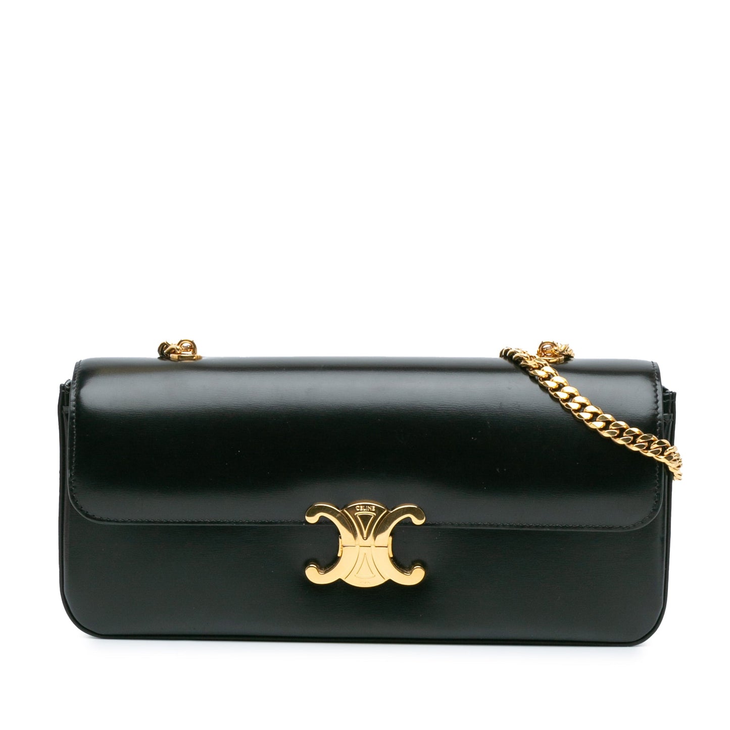 Celine Triomphe Calfskin Cuir Chain Shoulder Bag Black