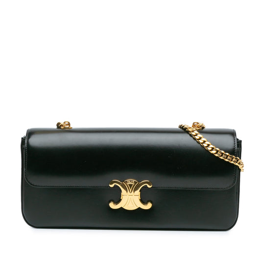 Celine Triomphe Calfskin Cuir Chain Shoulder Bag Black