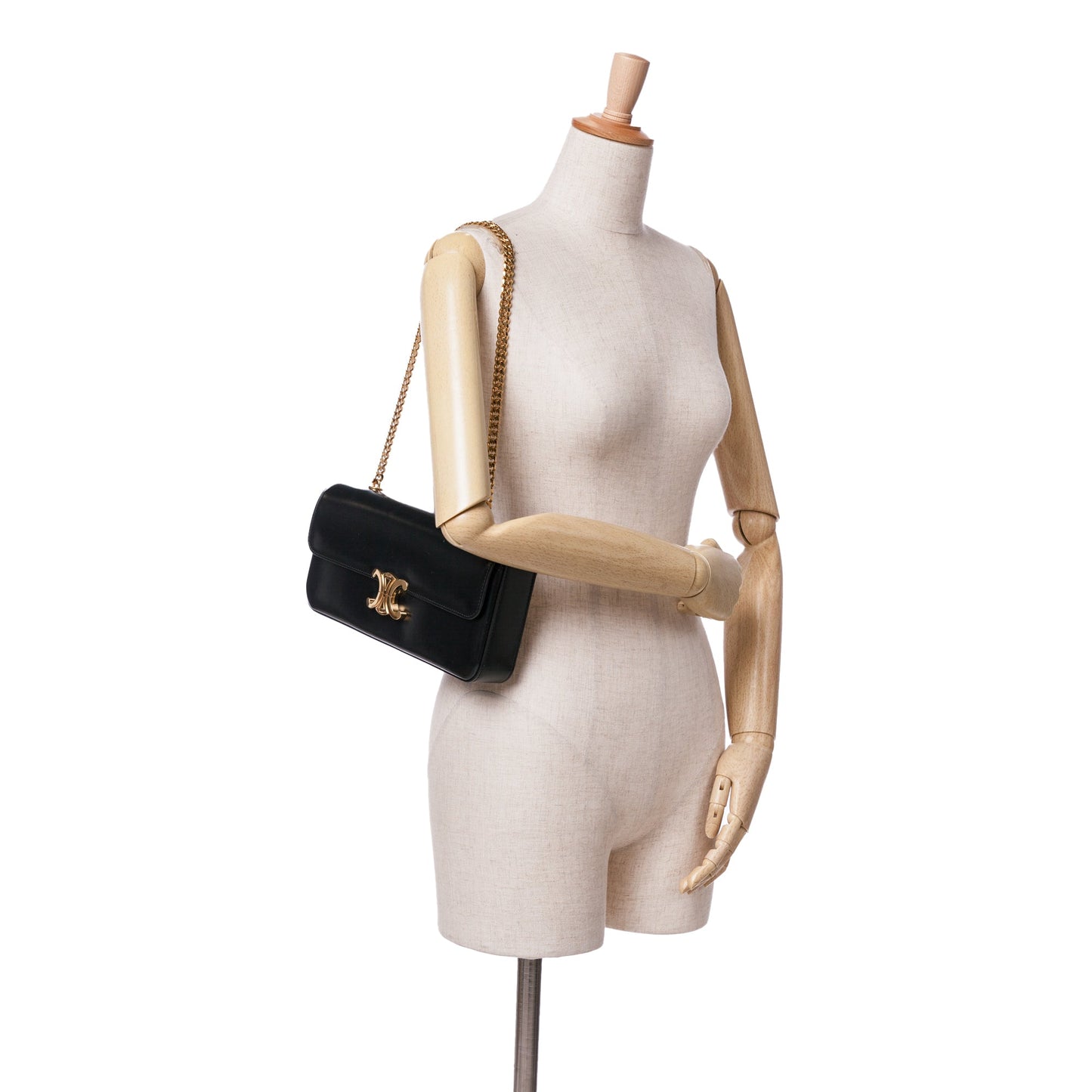 Celine Triomphe Calfskin Cuir Chain Shoulder Bag Black