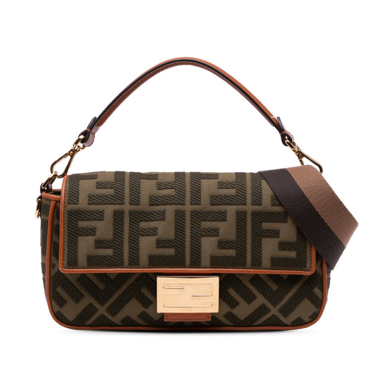 Fendi Zucca Embroidered Canvas Baguette Satchel Brown