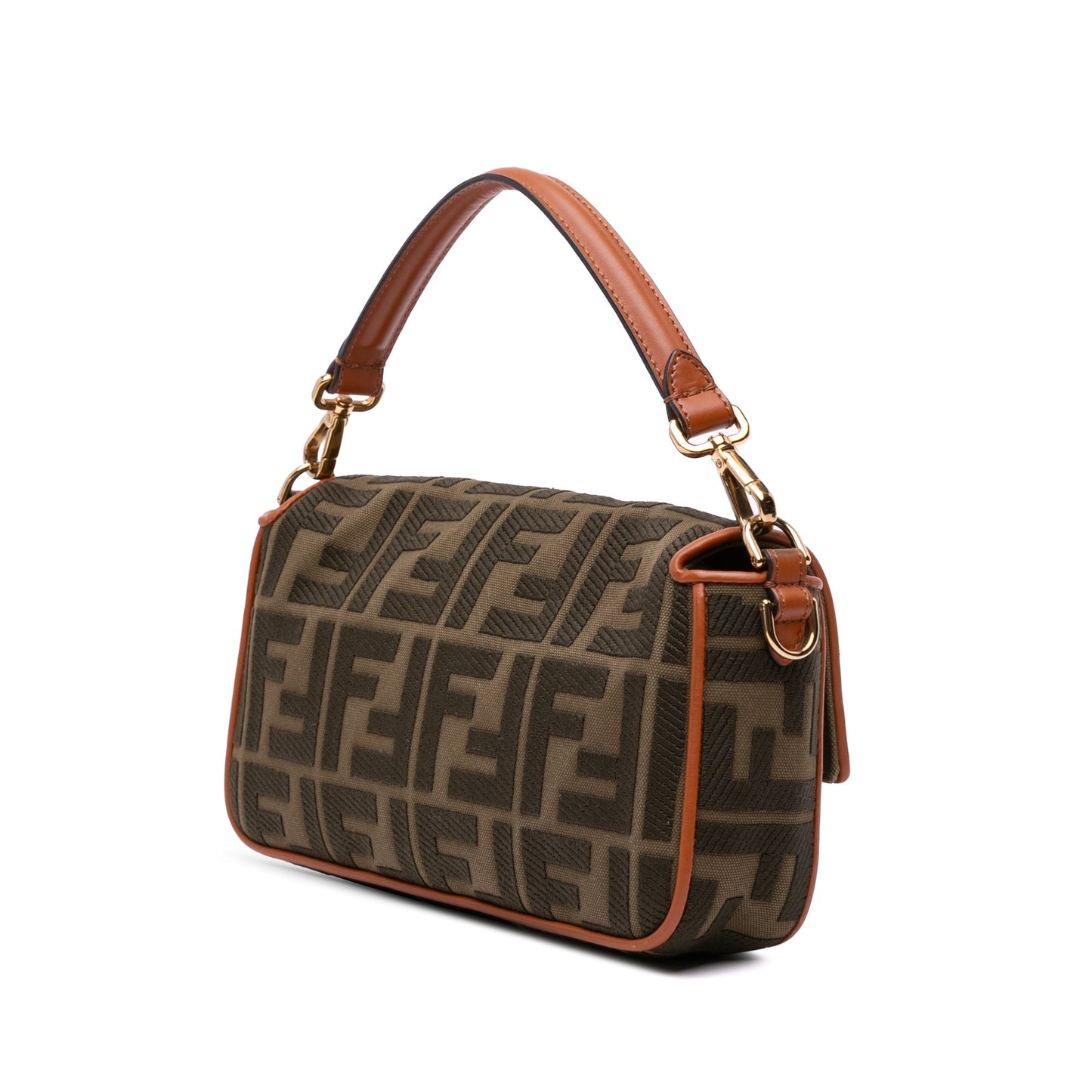 Fendi Zucca Embroidered Canvas Baguette Satchel Brown