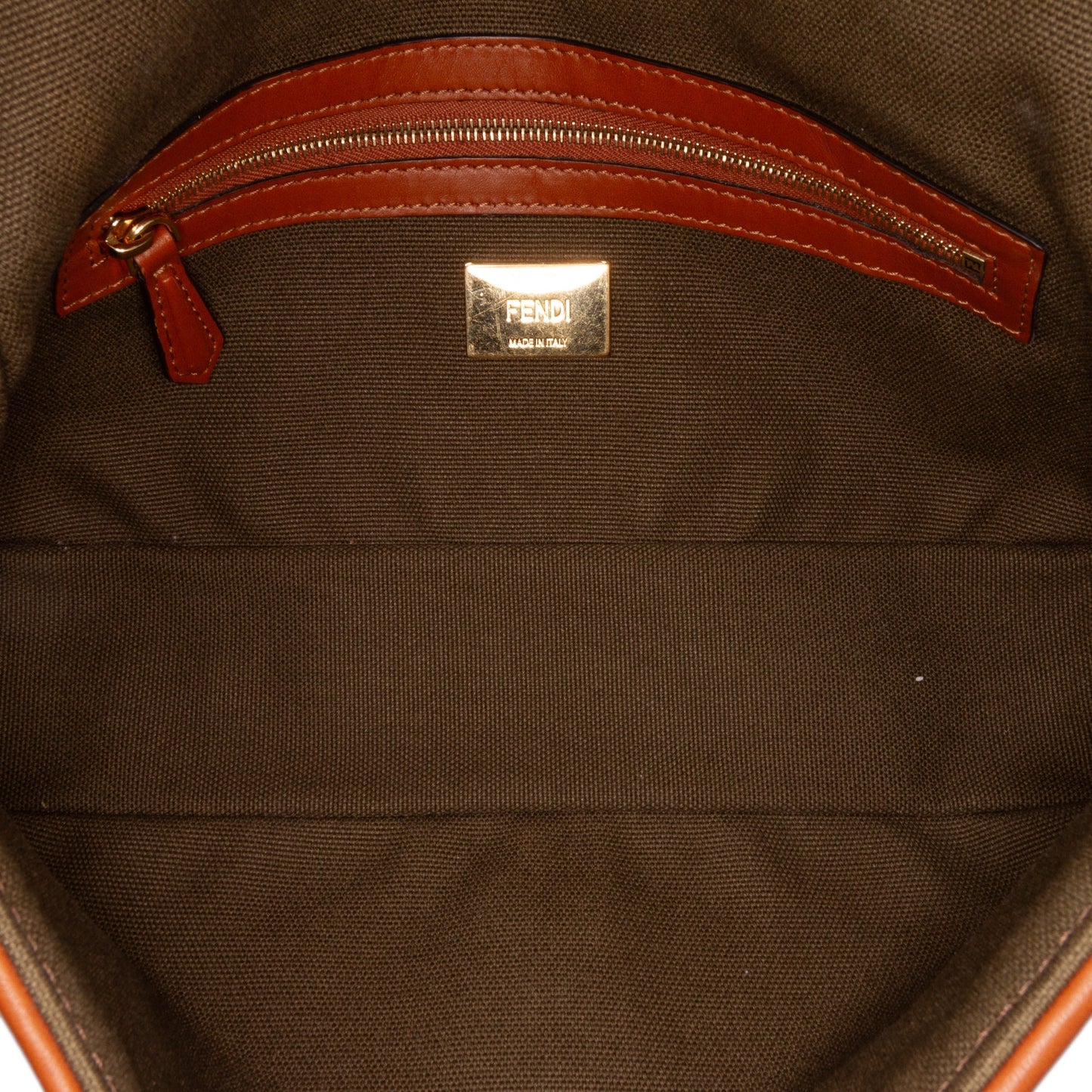 Fendi Zucca Embroidered Canvas Baguette Satchel Brown
