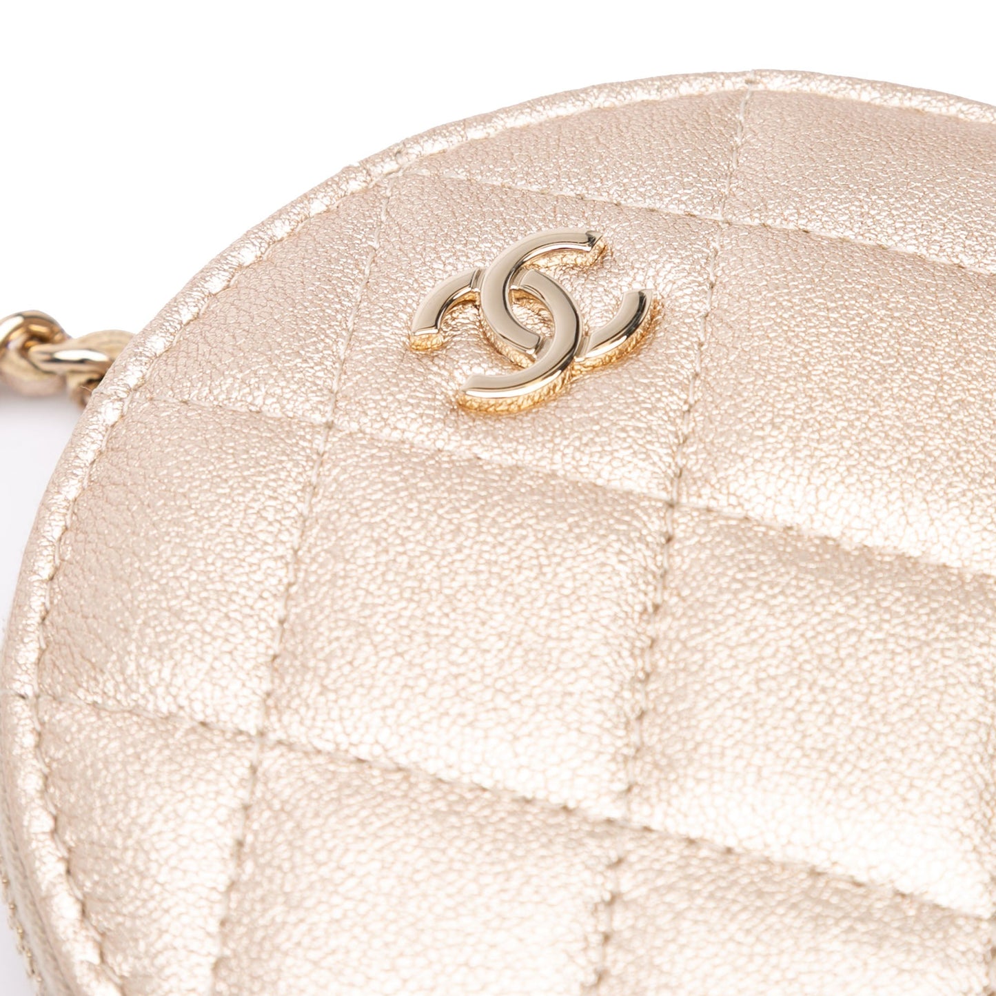 Chanel Metallic Lambskin Round Coin Purse and AirPods Case Gold