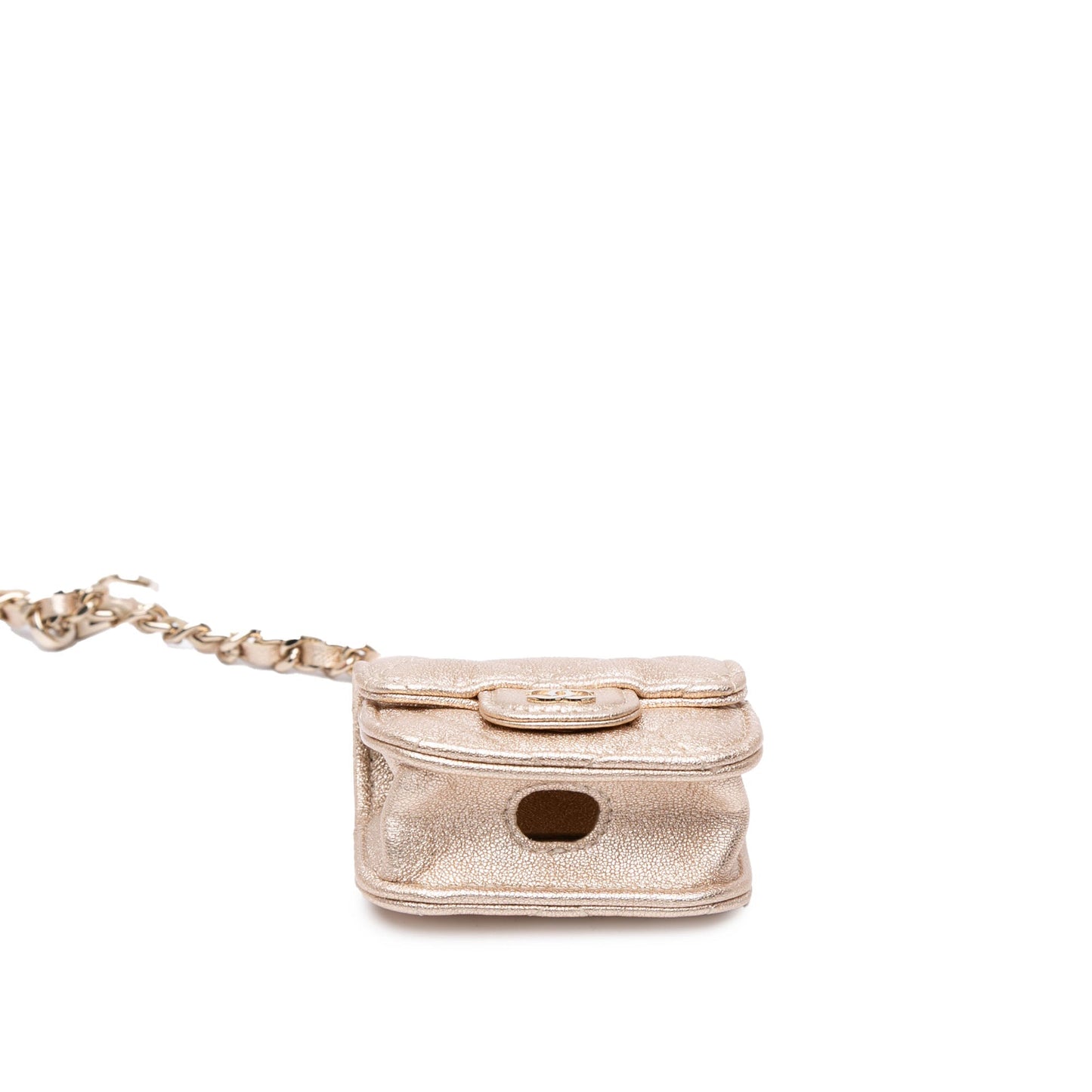 Chanel Metallic Lambskin Round Coin Purse and AirPods Case Gold