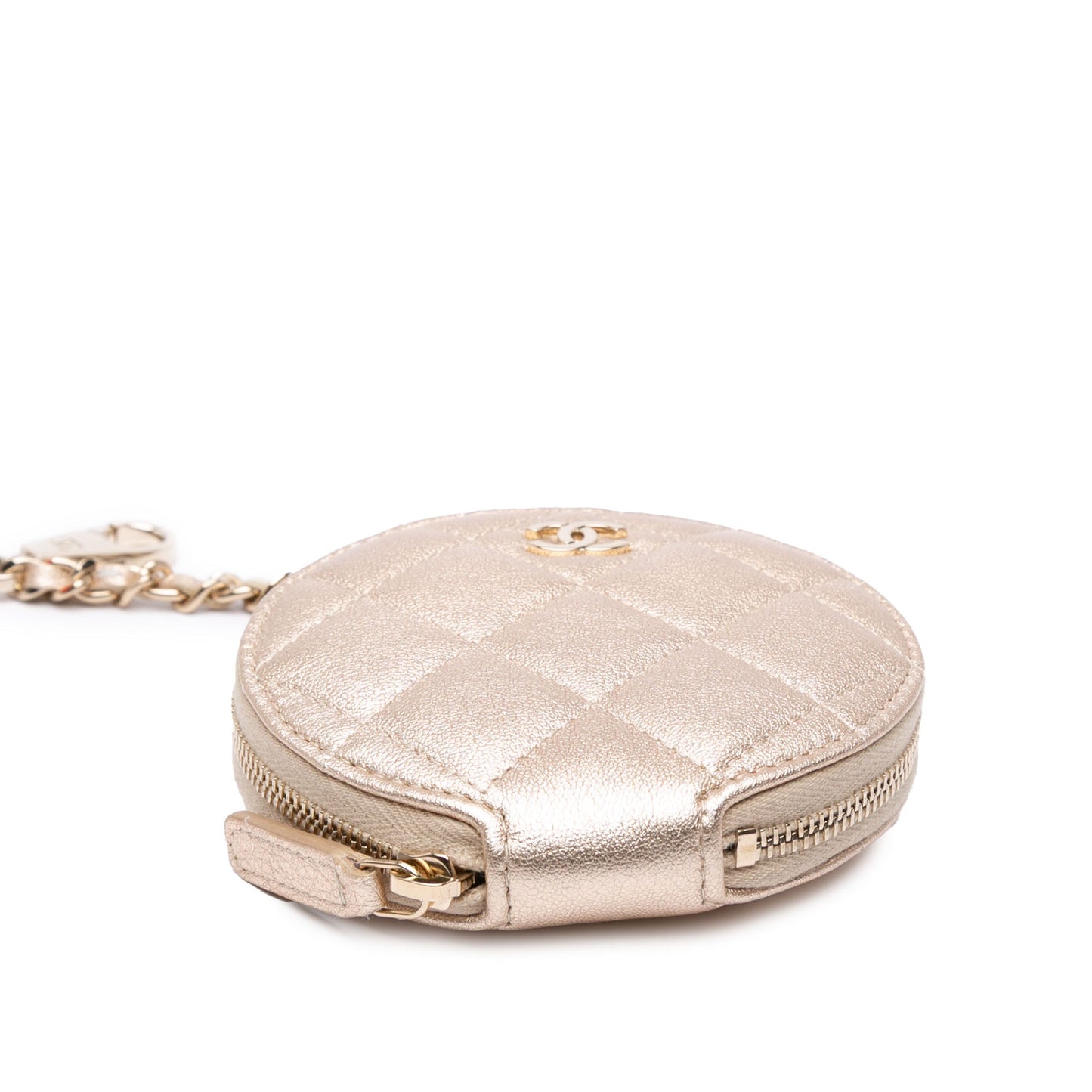 Chanel Metallic Lambskin Round Coin Purse and AirPods Case Gold