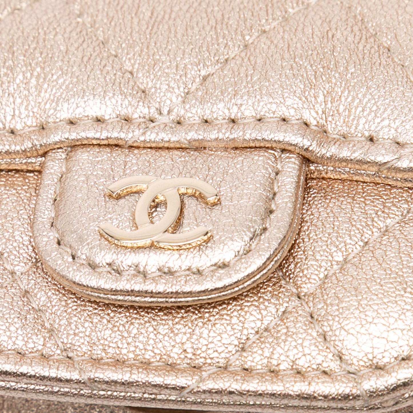 Chanel Metallic Lambskin Round Coin Purse and AirPods Case Gold