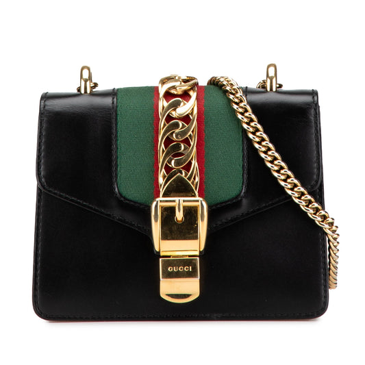 Gucci Mini Sylvie Leather Chain Crossbody Bag Black
