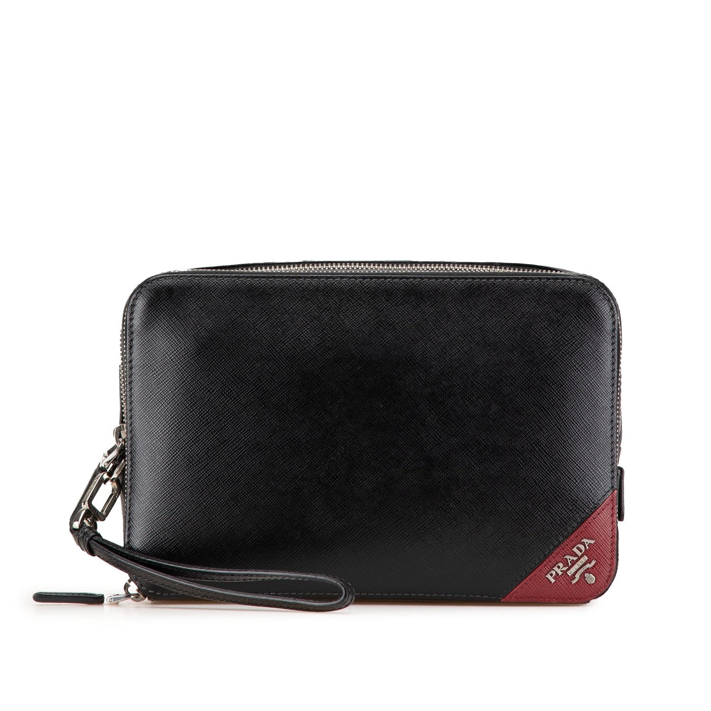 Prada Saffiano Double Zip Travel Pouch Black