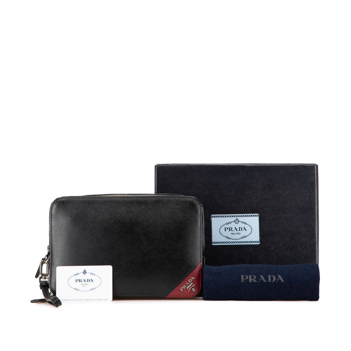 Prada Saffiano Double Zip Travel Pouch Black