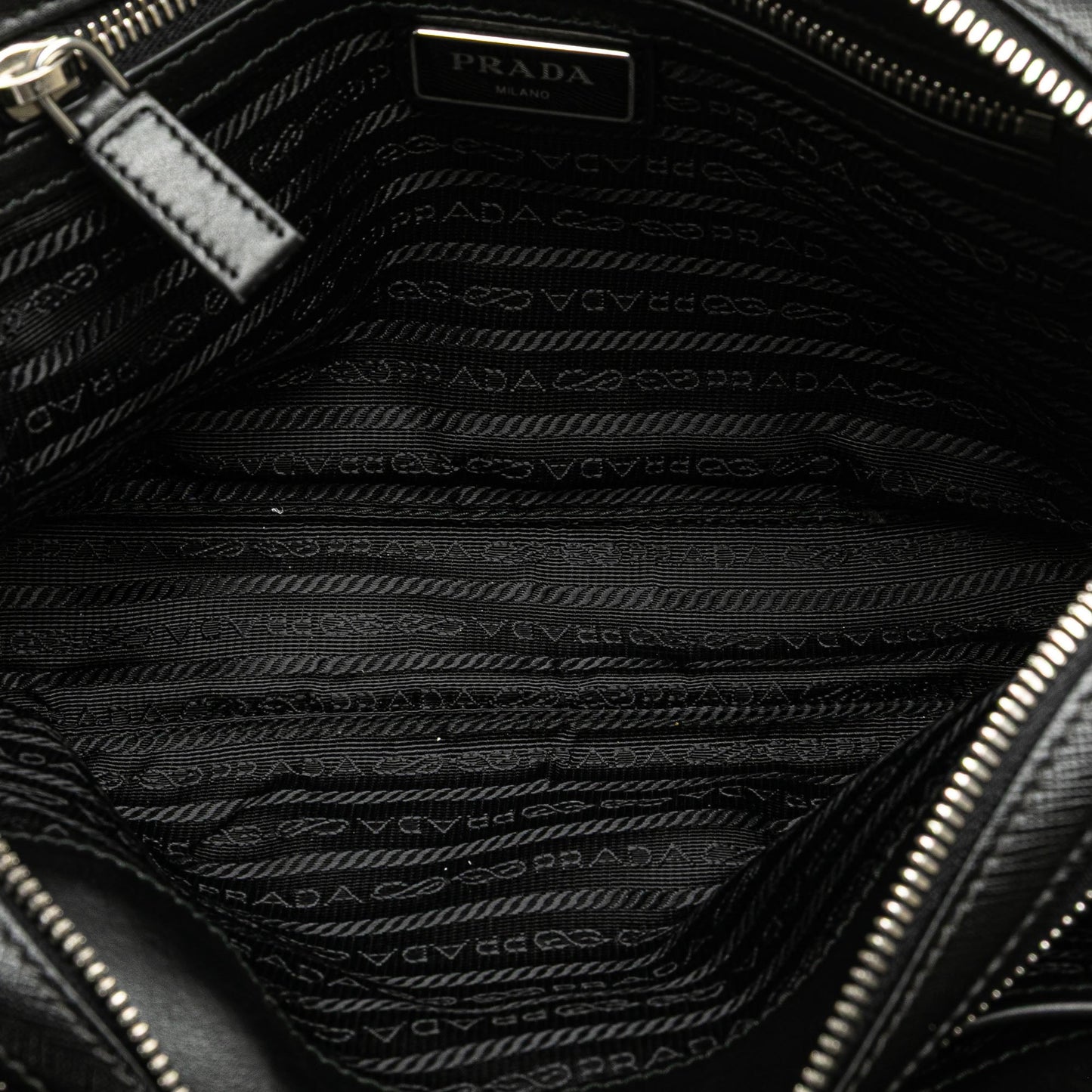 Prada Saffiano Double Zip Travel Pouch Black