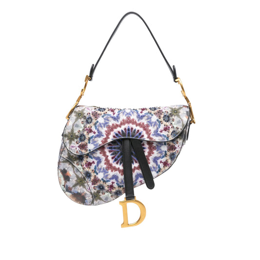 Dior Canvas Embroidered Kaleidiorscopic Saddle Bag Blue