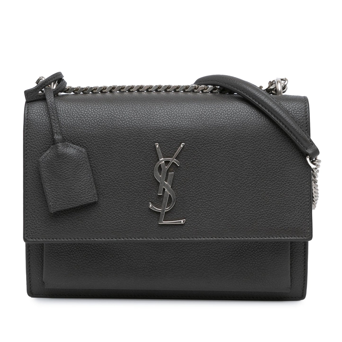 Saint Laurent Medium Grained Calfskin Monogram Sunset Crossbody Gray