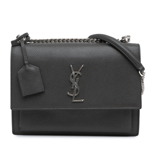 Saint Laurent Medium Grained Calfskin Monogram Sunset Crossbody Gray