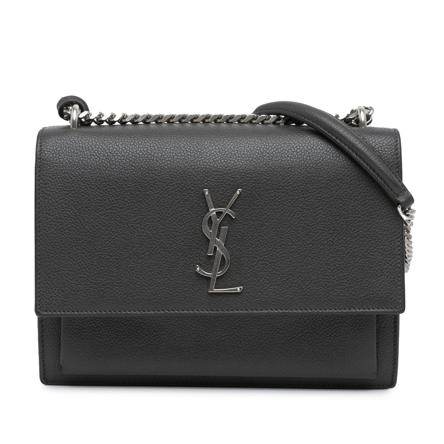 Saint Laurent Medium Grained Calfskin Monogram Sunset Crossbody Gray