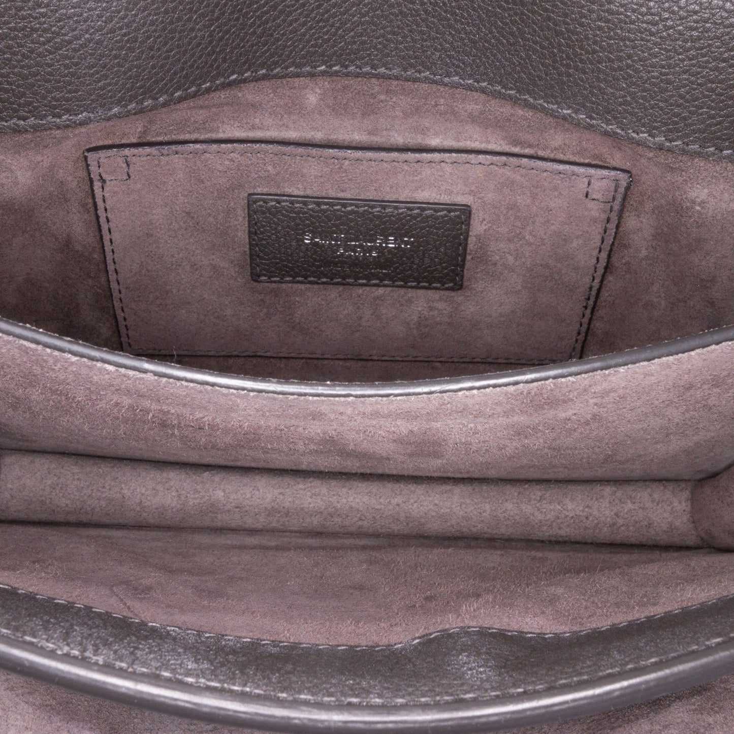 Saint Laurent Medium Grained Calfskin Monogram Sunset Crossbody Gray