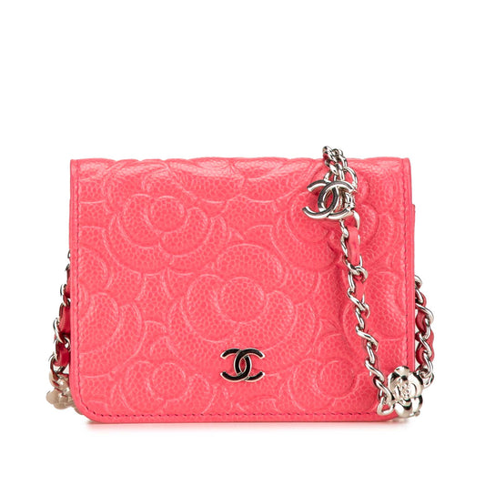 Chanel CC Caviar Camellia Wallet On Chain Pink