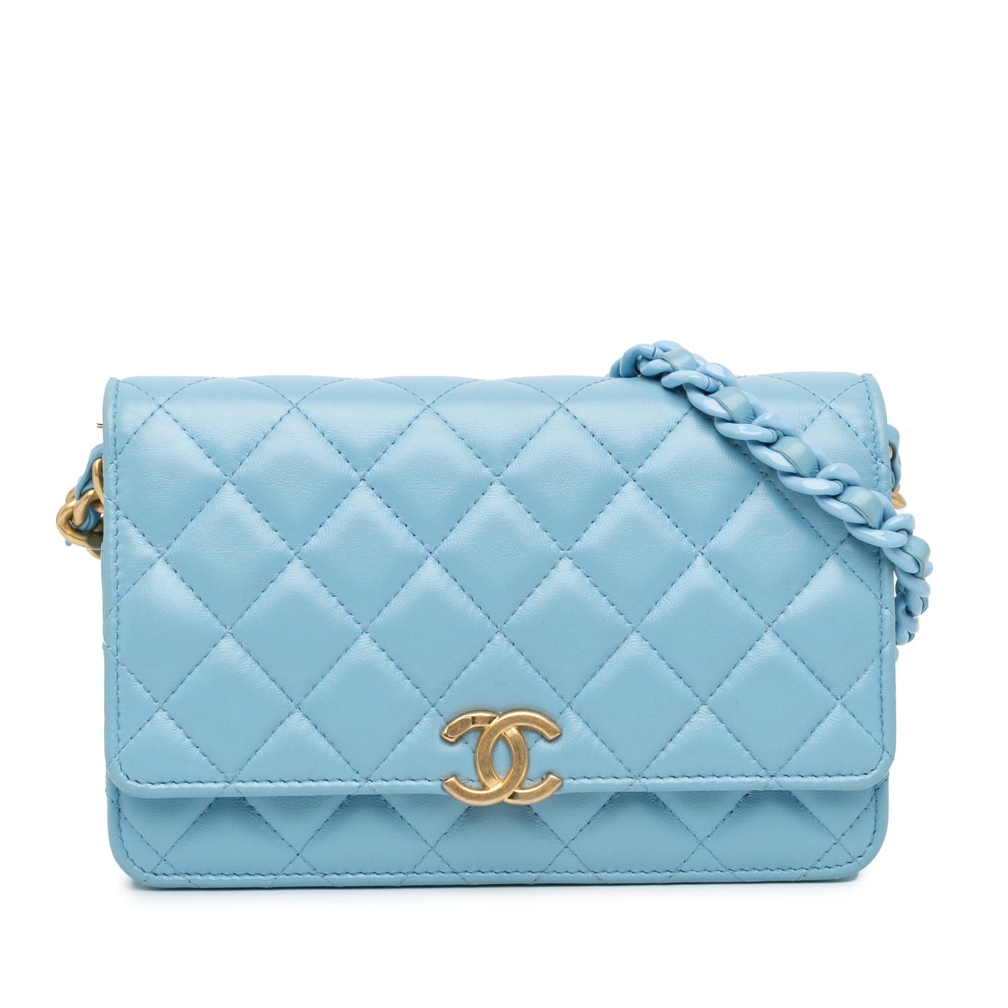 Chanel Quilted Lambskin Candy Chain Wallet on Chain Blue