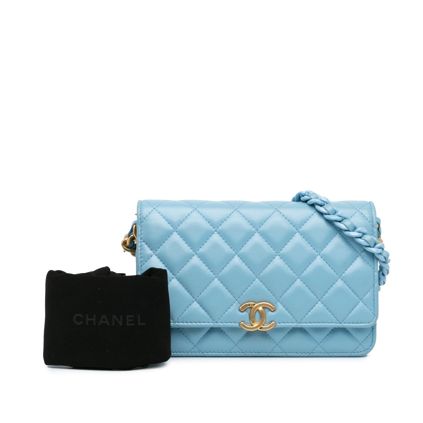 Chanel Quilted Lambskin Candy Chain Wallet on Chain Blue