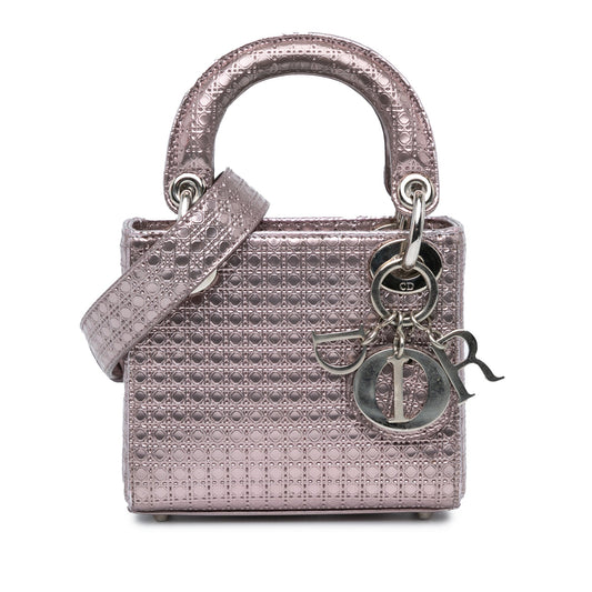 Dior Mini Metallic Patent Microcannage Lady Dior Pink