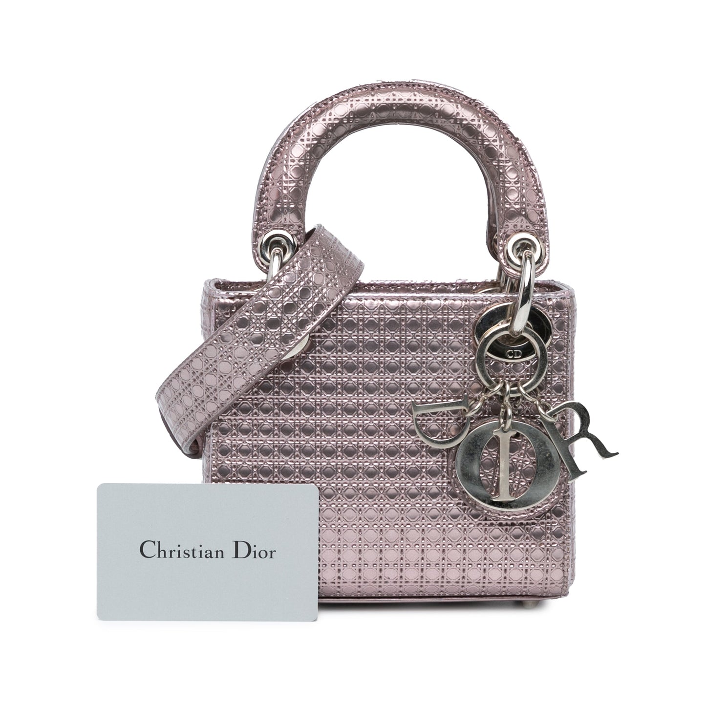 Dior Mini Metallic Patent Microcannage Lady Dior Pink