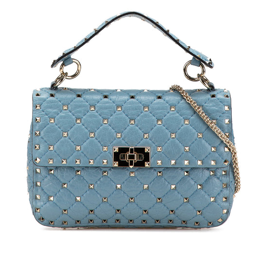 Valentino Medium Nappa Rockstud Spike Satchel Blue
