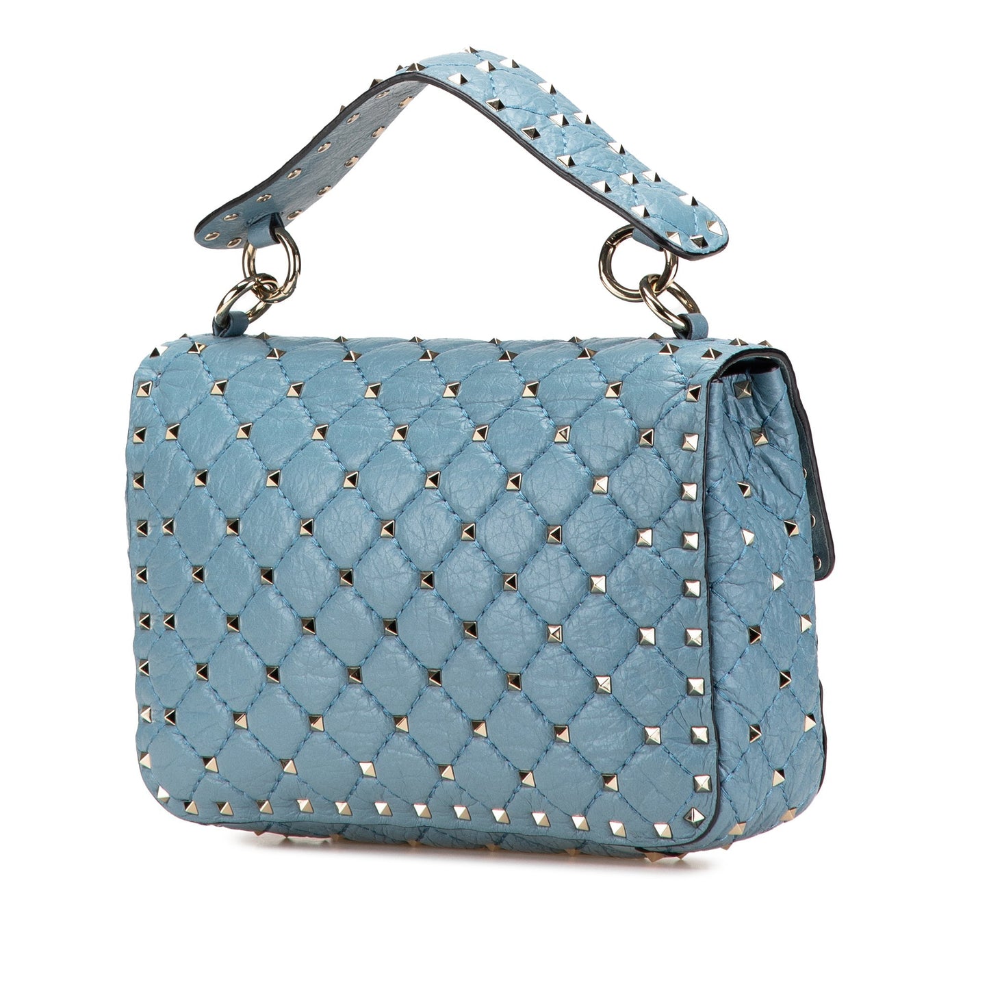 Valentino Medium Nappa Rockstud Spike Satchel Blue