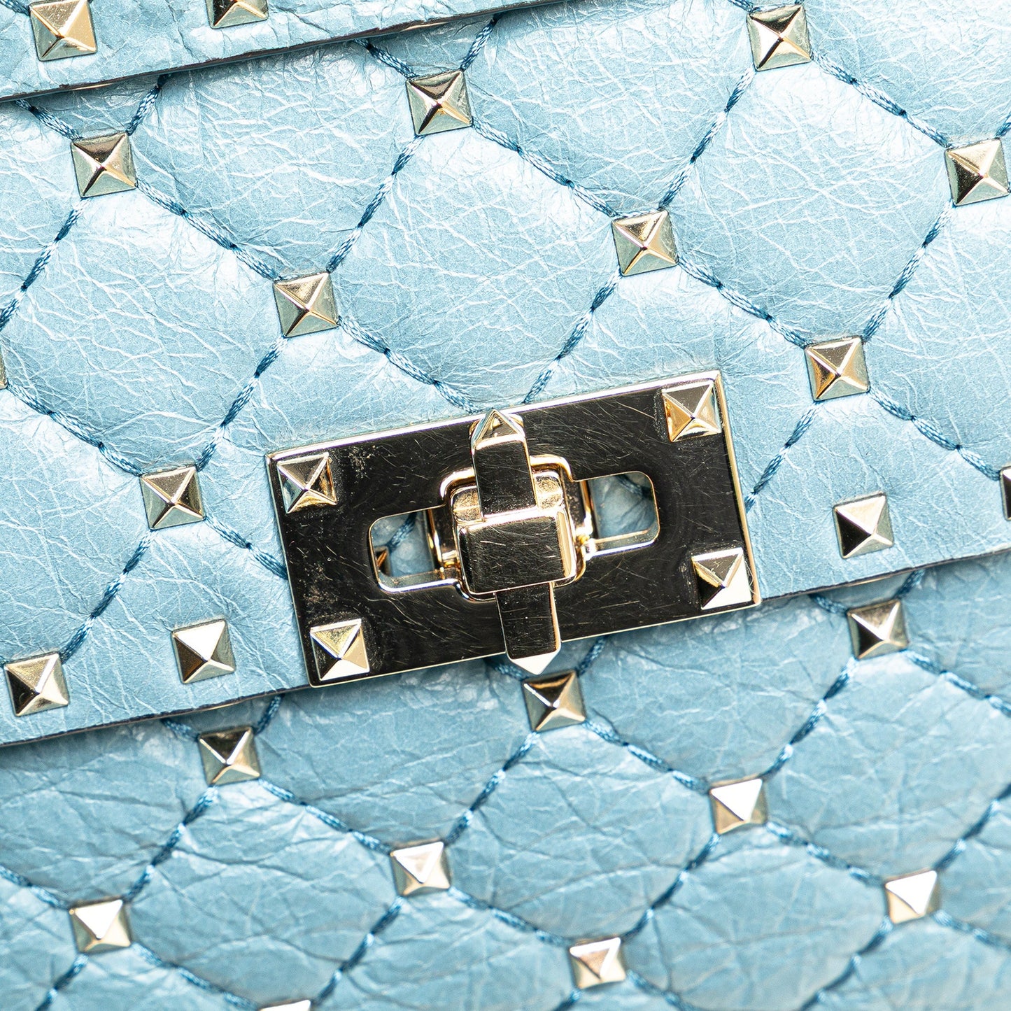 Valentino Medium Nappa Rockstud Spike Satchel Blue