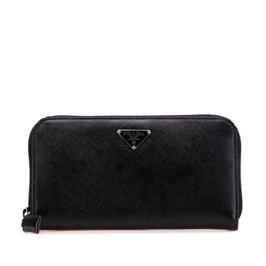 Prada Saffiano Zip Around Long Wallet Black
