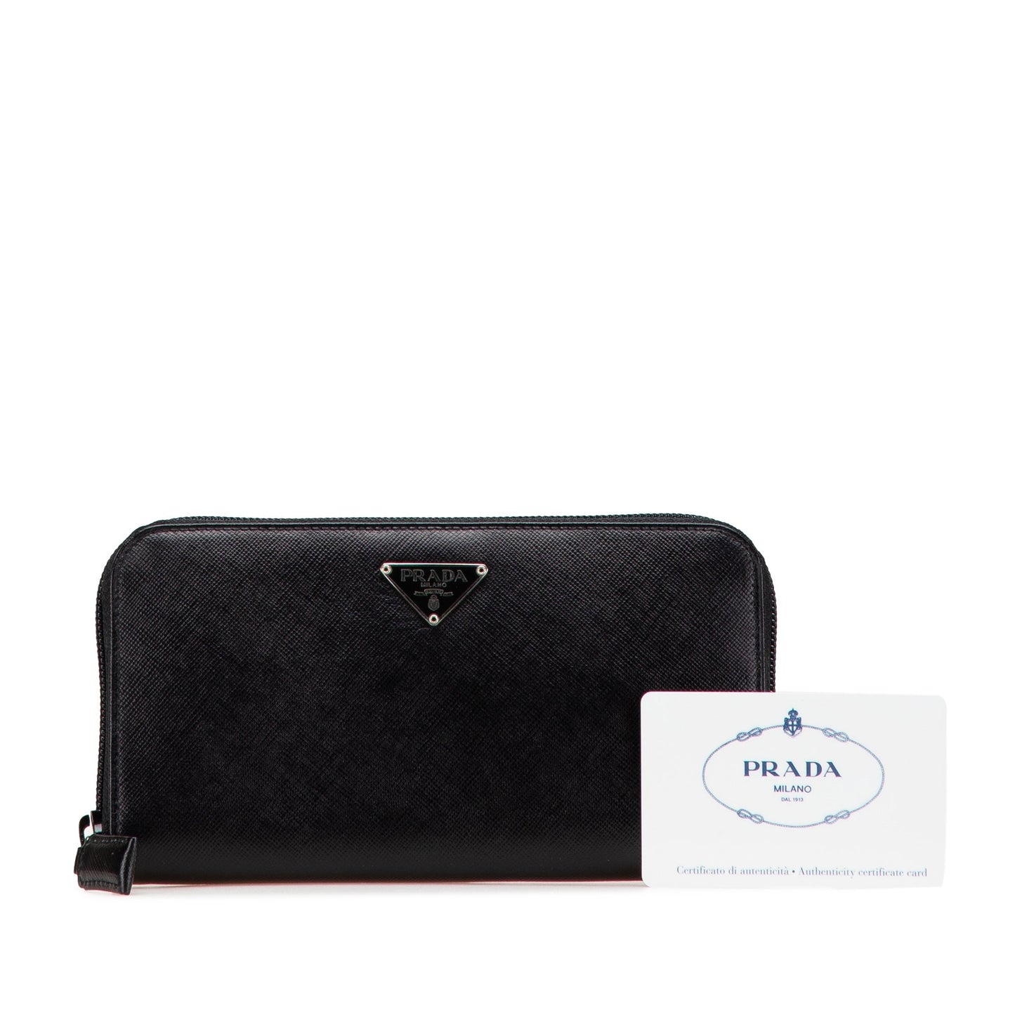 Prada Saffiano Zip Around Long Wallet Black