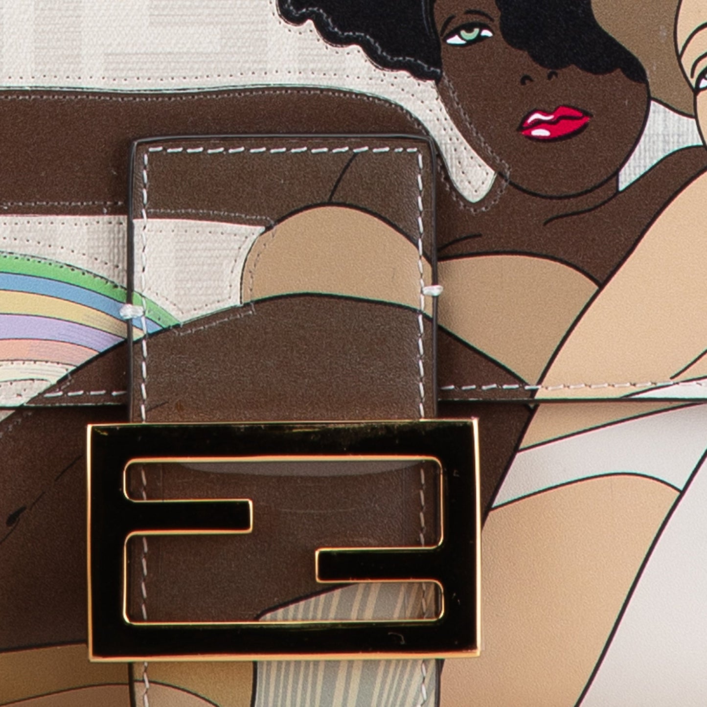 Fendi Zucca Graphic Print Coated Canvas Bikini Girls Baguette Satchel White