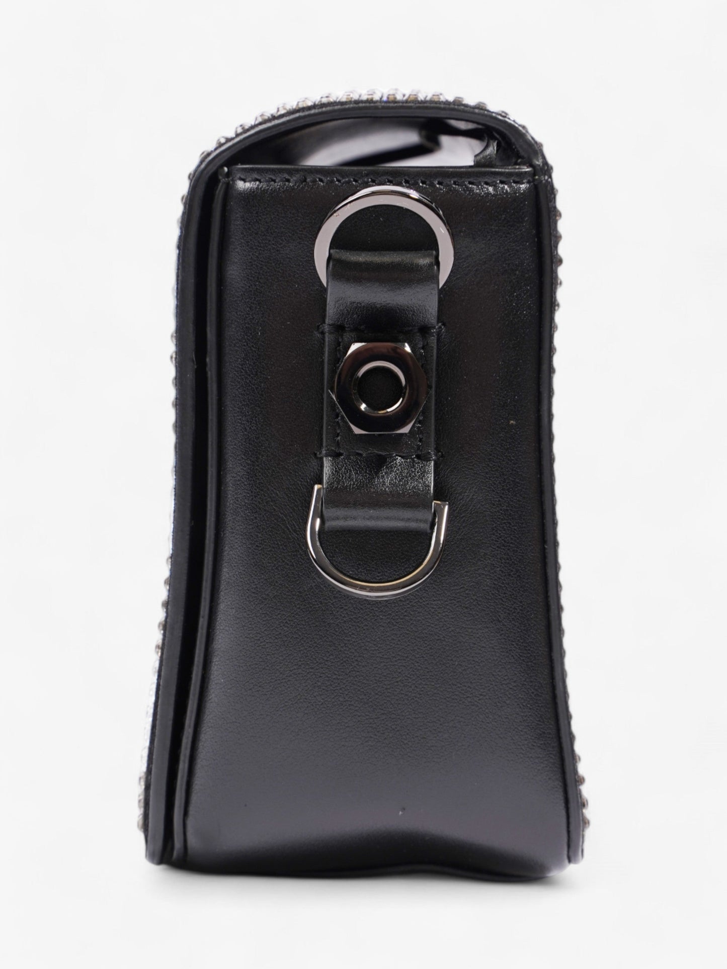 Off White Crystal Binder Clip Black Leather