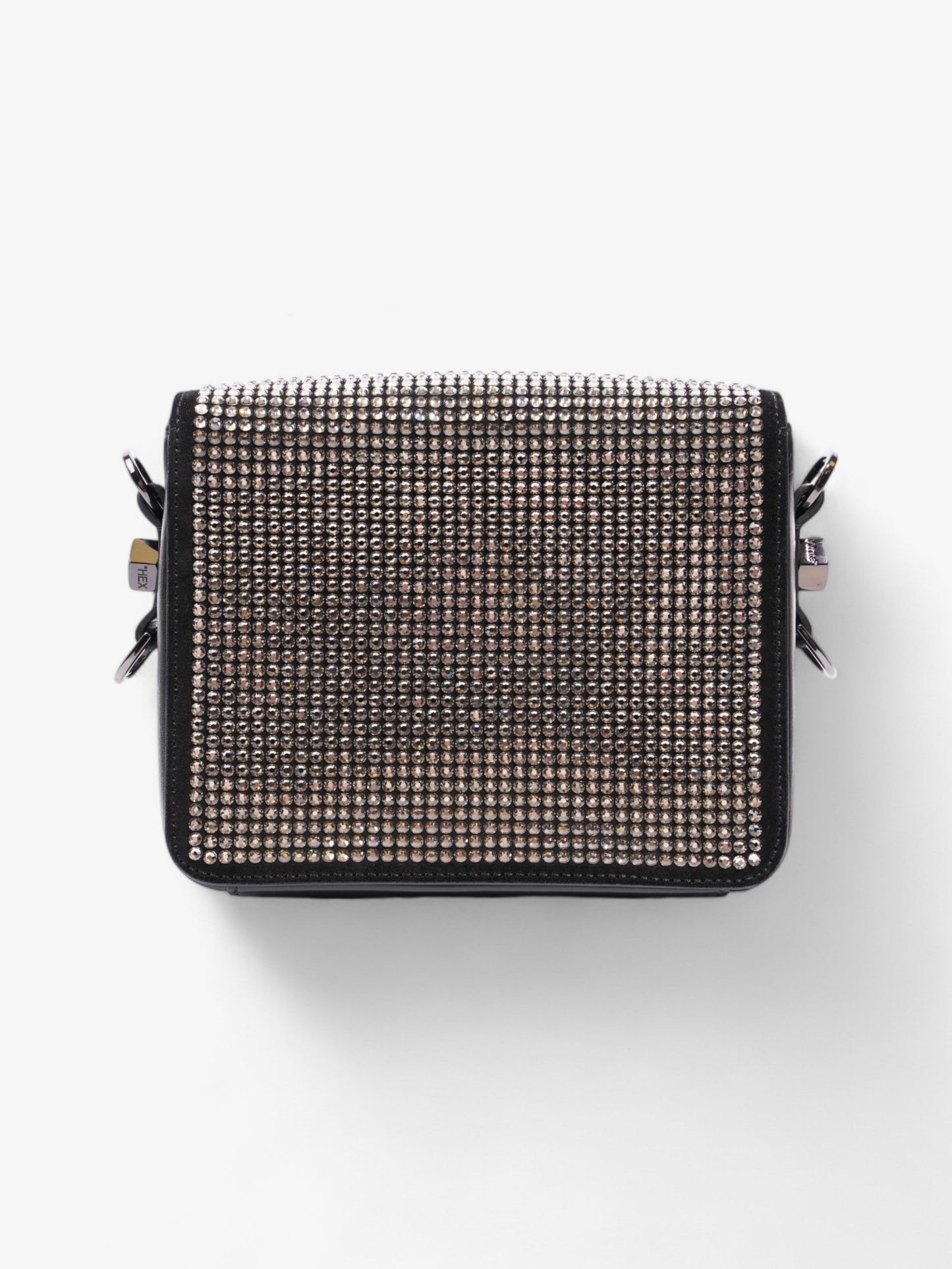 Off White Crystal Binder Clip Black Leather