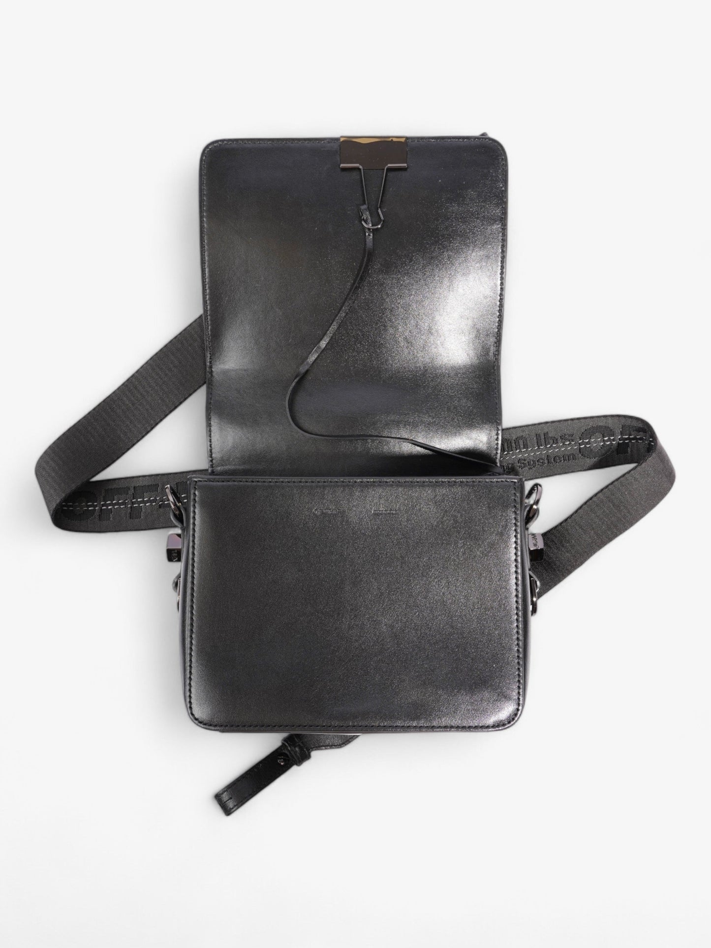 Off White Crystal Binder Clip Black Leather