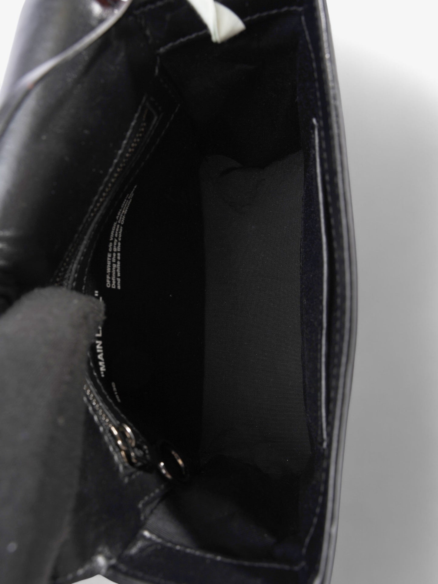 Off White Crystal Binder Clip Black Leather