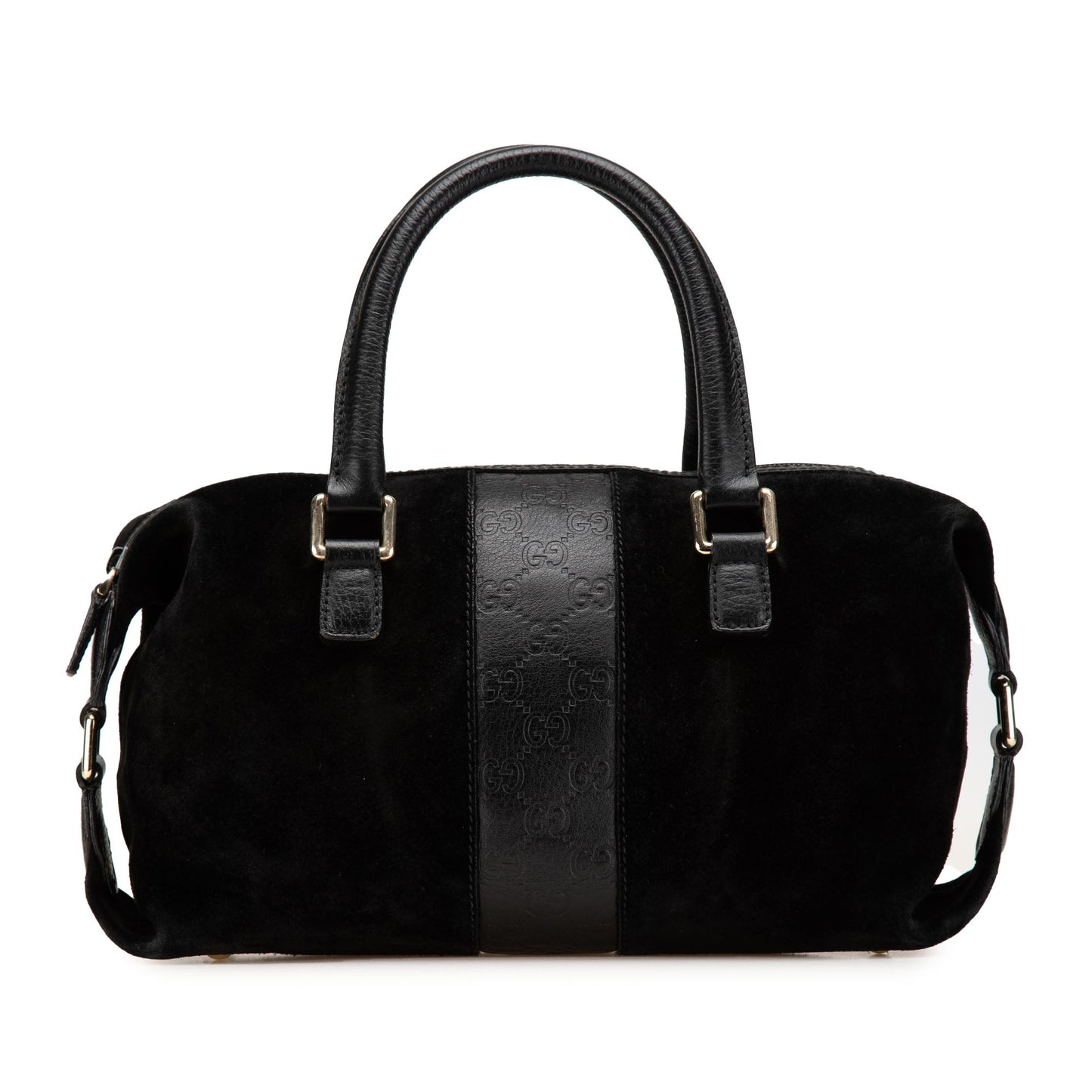 Gucci Guccissima Trimmed Suede Boston Bag Black